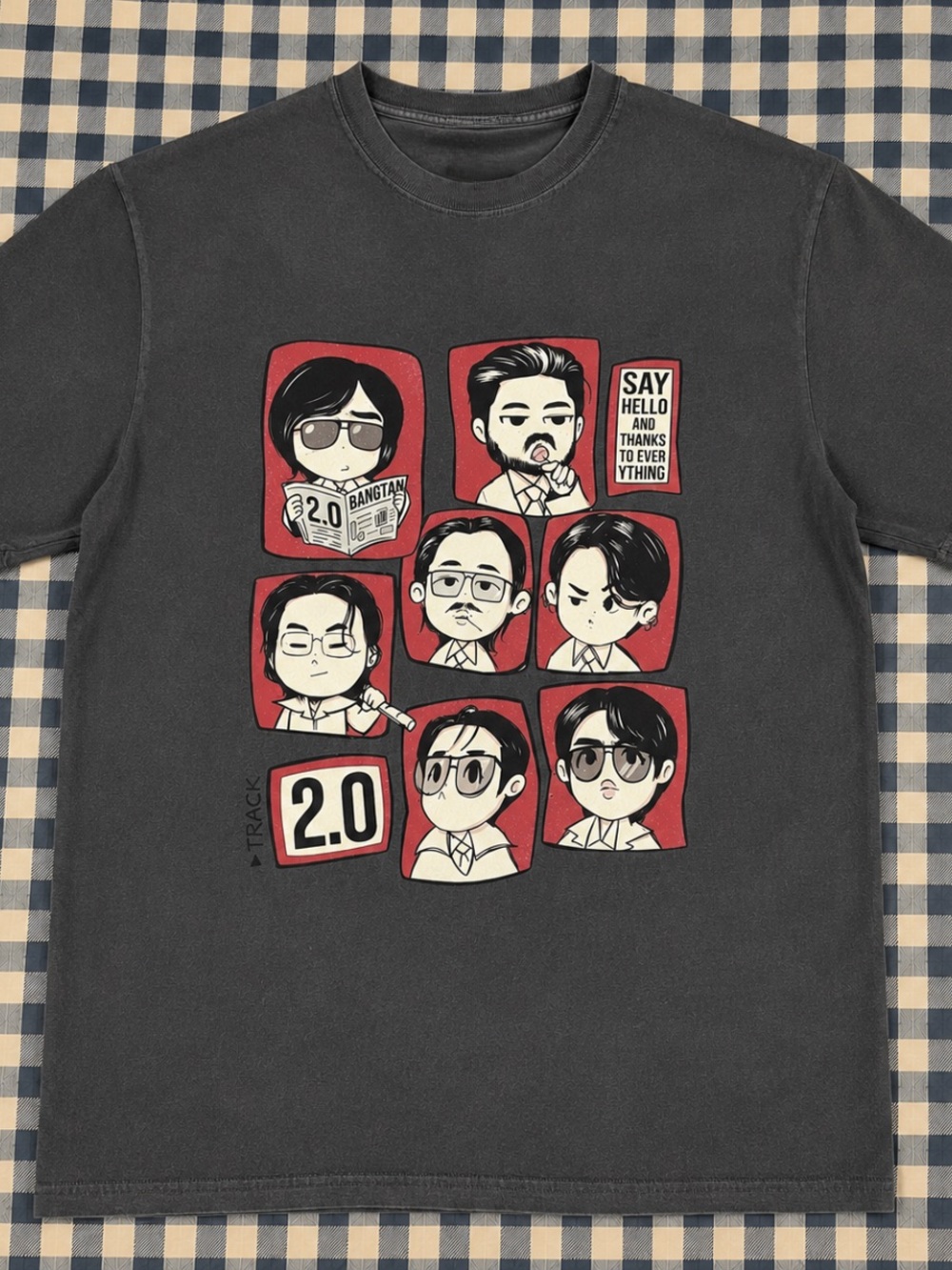 Graphic BTS Arirang Crewneck T-Shirt - Charcoal Red Print